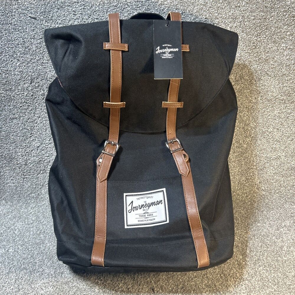 The Journeyman Collection Little America Backpack OS Black Faux Leather Straps